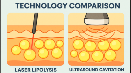 How Laser Lipolysis and Ultrasound Cavitation work beneath the skin to reduce fat cells