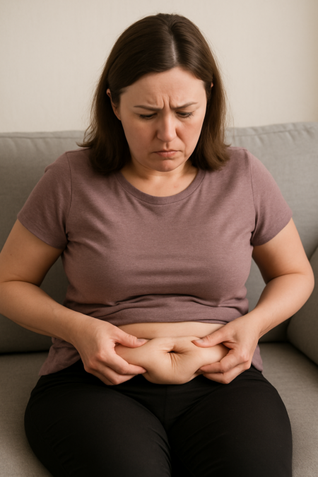 Woman with her loose skin after coolsculpting loose skin after coolsculpting