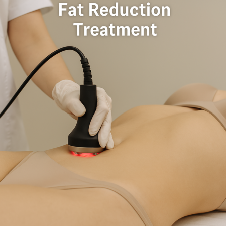 Laser lipo fat reduction treatment on a woman's abdomen. laser lipo before and after