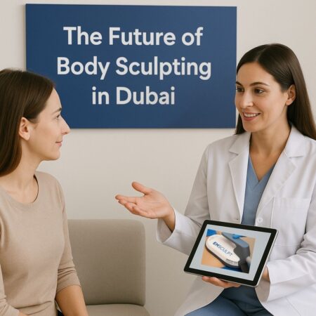 Advanced Emsculpt Dubai treatment parameters being discussed by a certified specialist emsculpt in dubai
